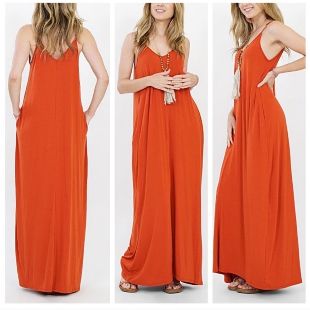 NWT Zenana Cami Maxi Dress Pockets V-Neck